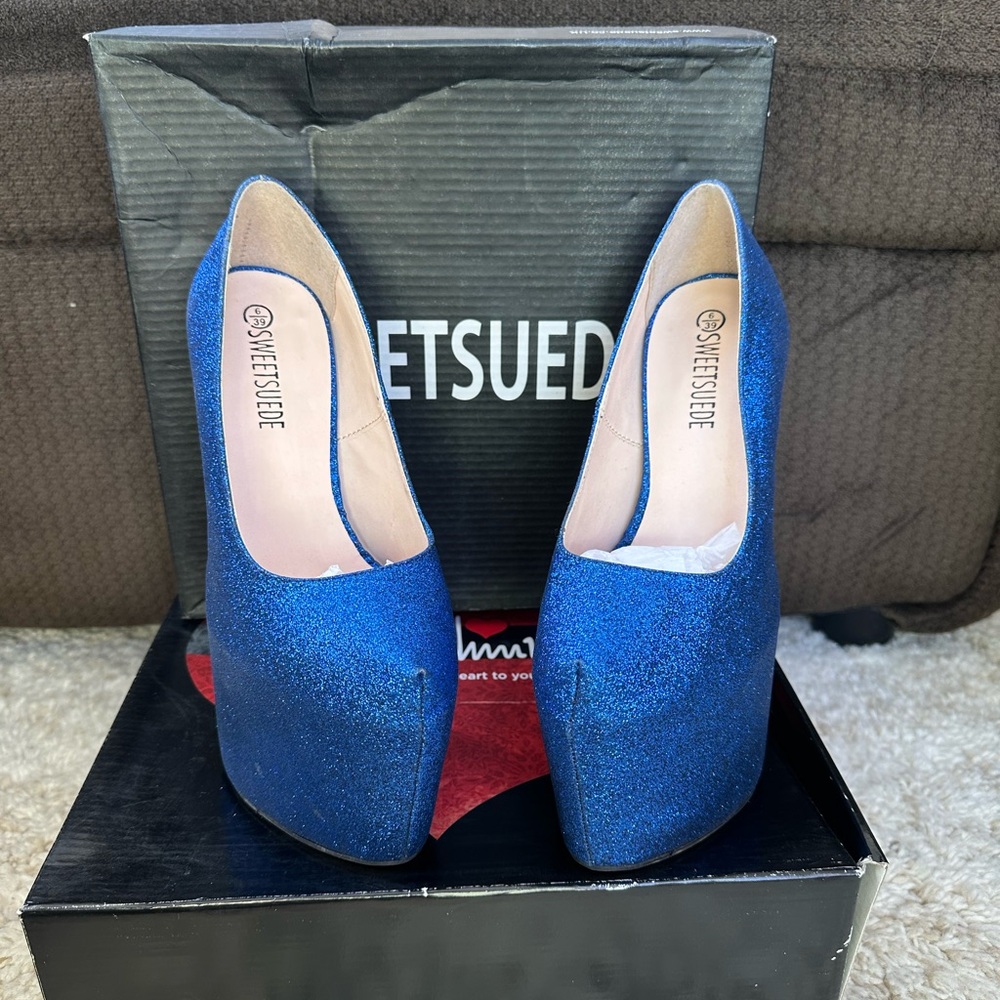Blue Glitter Heels